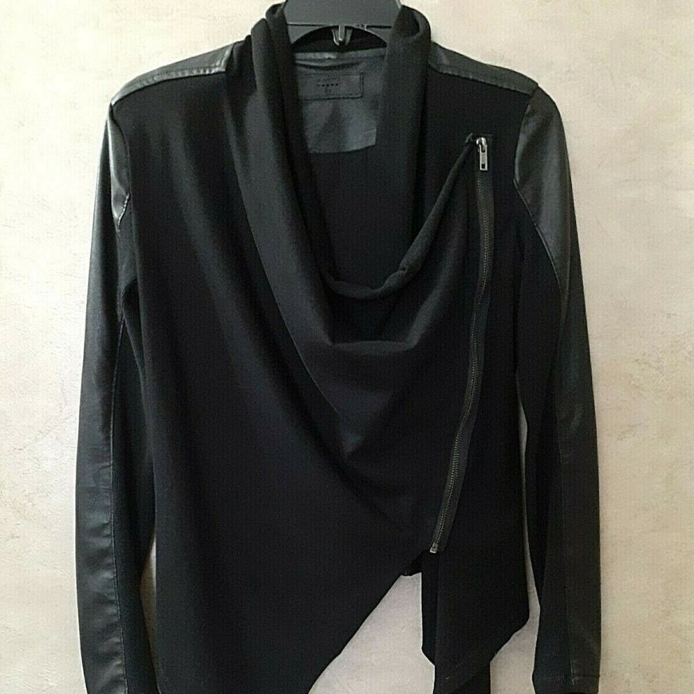 Blank NYC Asymmetrical Zipper Draped Black Moto Jacket Vegan Leather XS
